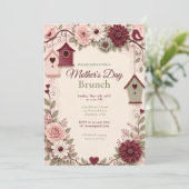 Burgunder-Rosa-Winter-Muttertags-Brunch Einladung (Stehend Vorderseite)
