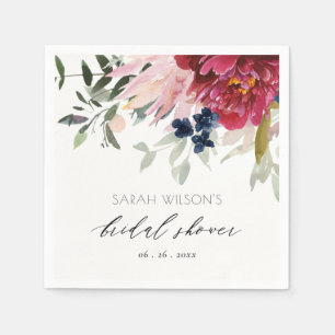 Burgunder-Rosé-Blau-Blumenstrauß-Braut-Shower Serviette