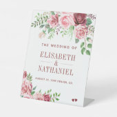 Burgunder Rose Hochzeitsempfang Sockelschild (Vorderseite)