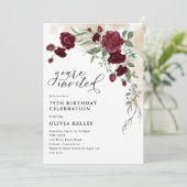 Burgunder Rose Vine, Blumengeburt Party Einladung (Stehend Vorderseite)