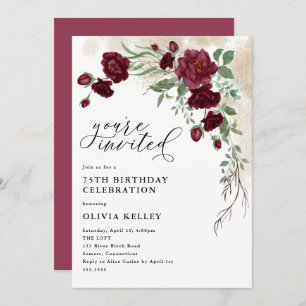 Burgunder Rose Vine, Blumengeburt Party Einladung