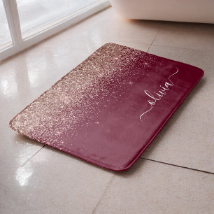 Burgunder-Roségold-Blush-Pink-Glitter-Monogramm Badematte