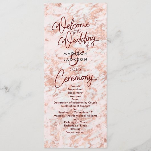 Burgunder & Roségold marmoriertes Hochzeitsprogram Programm (Vorderseite)