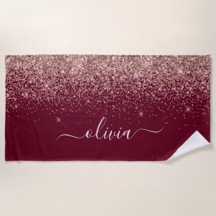 Burgunder-Roségold-Rouge Glitter-Monogramm Strandtuch