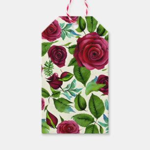 Burgunder Rosen Blumenprint Geschenkanhänger