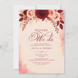 Burgunder-Rosen-Eleganz-Hochzeitsprobe-Dinner Einladung