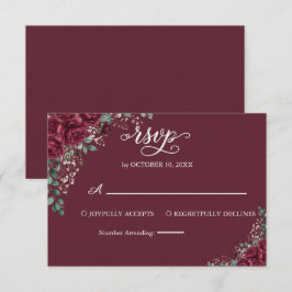 Burgunder-Rosen-Eukalyptus-Hochzeit-Antwort RSVP Karte
