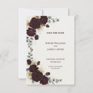 Burgunder-Rosen-Eukalyptus-Hochzeit Termin merken Save The Date