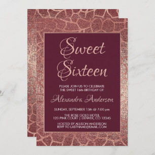 Burgunder-Rosen-Gold16. Geburtstag-Geburtstag Einladung