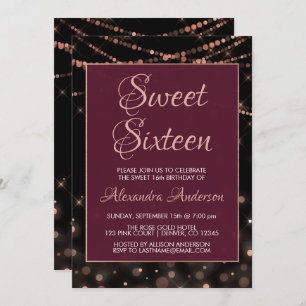 Burgunder-Rosen-Gold16. Geburtstag-Geburtstag Einladung