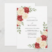 Burgunder-Rosen-Hochzeit Einladung (Vorne/Hinten)
