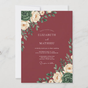 Burgunder-Rosen-Romanze-Hochzeit Einladung