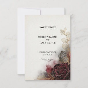 Burgunder-Rosen-Schmetterling-Hochzeit-Save-the-Da Save The Date