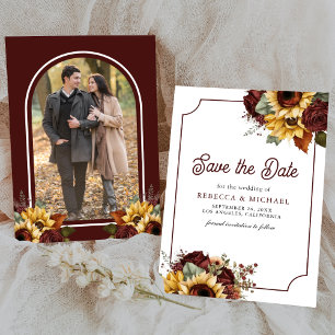 Burgunder Rosen Sonnenblumen Foto Hochzeit Save The Date