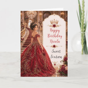 Burgunder-Rosen-Sweet-16-Prinzessin-Goldkrone Karte