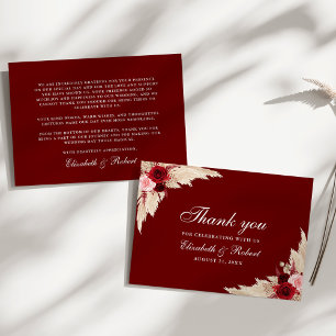Burgunder Rosen und Pampasgras Hochzeit Dankeskarte