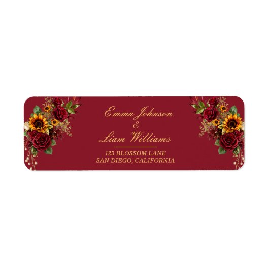 Burgunder-Rosen- und Sonnenblumen-Adresse (Vorne)