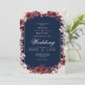 Burgunder-Rosenbogen-Hochzeit Einladung (Stehend Vorderseite)