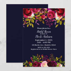 Burgunder-Rot-Blau-Herbst-Blumen-Braut- Shower Einladung
