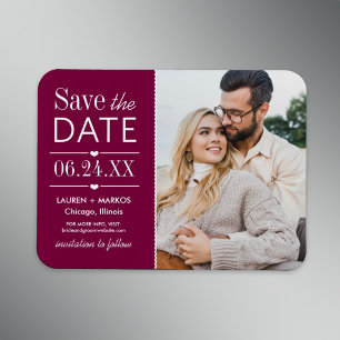 Burgunder-Rot geteilte Foto-Hochzeitseinladung Magnet