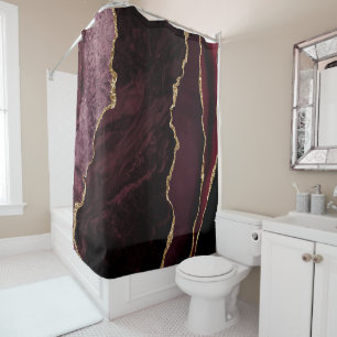 Burgunder Rot & Gold Faux Glitter Marmor Achat Duschvorhang