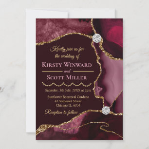 Burgunder Rot & Gold Glitter Marmor Achat Hochzeit Einladung