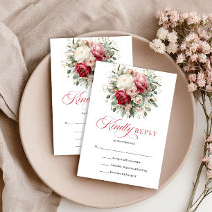 Burgunder-Rot-Hochzeit-RSVP Boho-Stil Gold RSVP Karte
