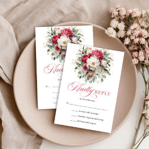 Burgunder-Rot-Hochzeit-RSVP-Karte im Boho-Stil RSVP Karte