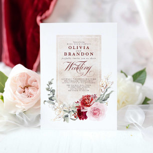 Burgunder Rot und Rosa Blume Hochzeit auf elegante Einladung