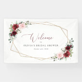 Burgunder Rote Blume, rosa Blume, Bridal Willkomme Banner (Horizontal)