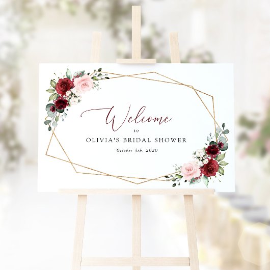 Burgunder Rote Blume, rosa Blume, Bridal Willkomme Poster
