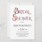 Burgunder-rote Typografie, rosa Rosen-Brautparty Einladung (Vorderseite)