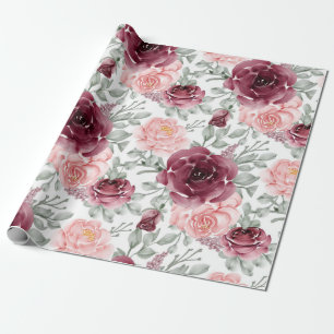 Burgunder-Röte-Wasserfarben-Blumenmuster Geschenkpapier