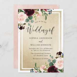 Burgunder Roter Wein Blume & Hochzeit Einladung