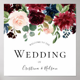 Burgunder Roter Wein Willkommen bei der Hochzeit d Poster