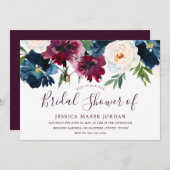 Burgunder Rotwein und Navy Brautparty Einladung (Vorne/Hinten)