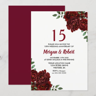 Burgunder Rubinrote Rose 15. Hochzeitstag Einladung