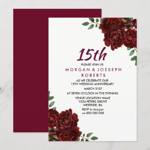 Burgunder Rubinrote Rose 15. Hochzeitstag Einladung