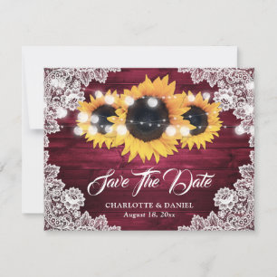 Burgunder-Rustikal-Holzlack-Sonnenblumen-Hochzeit Ankündigung