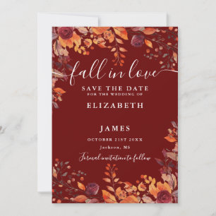 Burgunder rustikale Herbst-Herbstblumen-Hochzeit Save The Date