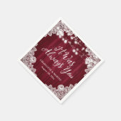 Burgunder-Rustikale-Holz-Blumen-Spitze-Hochzeit Serviette (Ecke)