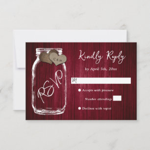 Burgunder-Rustikale-Land-Holz-Mason-Glas-Hochzeit RSVP Karte