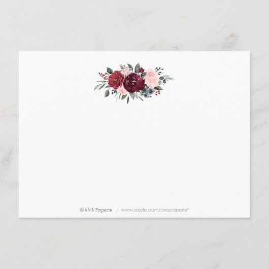 Burgunder rustikaler Hochzeitsempfang Begleitkarte (Rückseite)