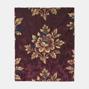 Burgunder Samt-Pfingstrose Gold-Stickerei Blumen- Fleecedecke