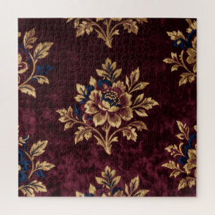 Burgunder Samt-Pfingstrose Goldstickerei Blumenmus Puzzle