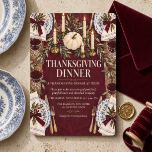 Burgunder Samtschleife Chinoiserie Thanksgiving Einladung