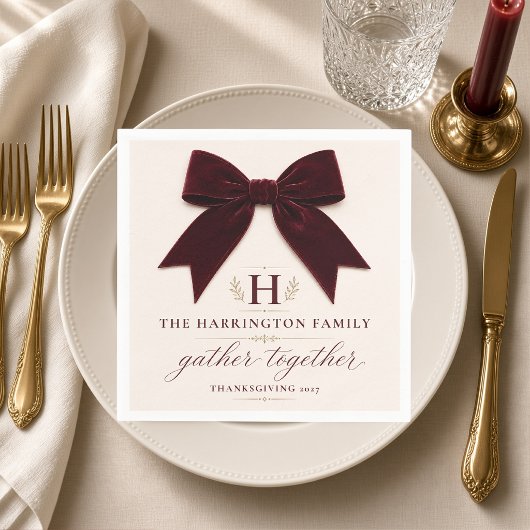 Burgunder Samtschleife Monogramm Personalisiert Serviette