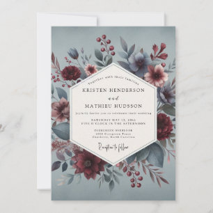 Burgunder-Schiefer Moody Bloom Hochzeit Einladung