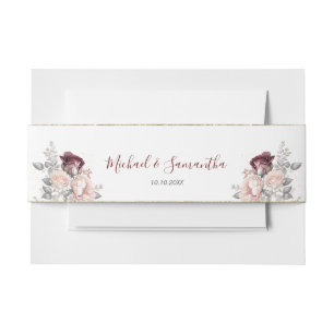 Burgunder Schimmer Pfingstrose und Rosen Hochzeit Einladungsbanderole