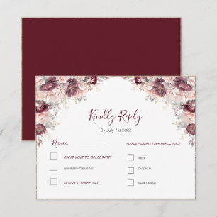 Burgunder Schimmer Pfingstrose und Rosen Hochzeit RSVP Karte